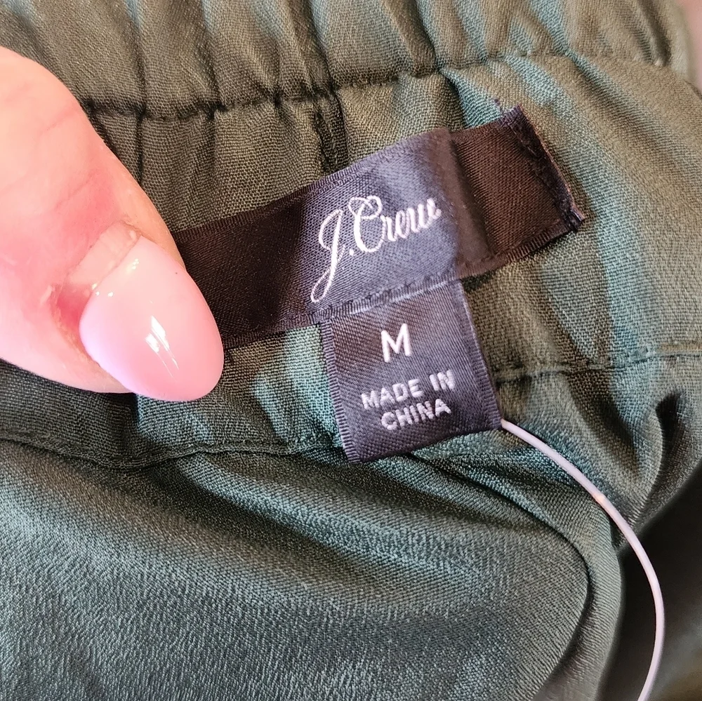 NWT J. Crew‎ Crushed Velvet Green pullon midi skirt pockets size medium